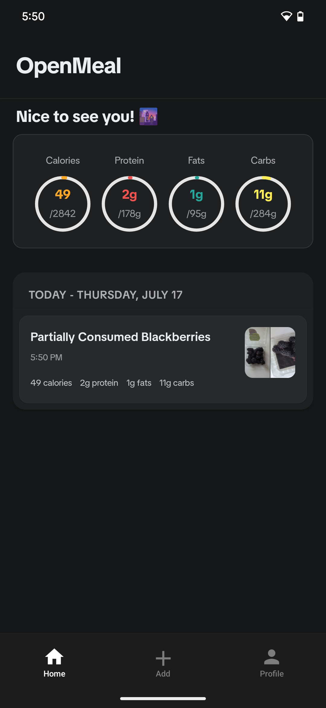 Meal showing on timeline when Before & After is used